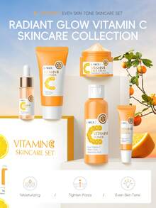 LAIKOU Vitamin C Brightening Skincare Set, Includes 5 Products (50g Pore Cleansing Facial Wash, 100ml Oil-Control Toner, 17ml Essence, 15g Eye Cream, 25g Moisturizer), Suitable For All Skin Types, Hydrating & Brightening, Ideal Gift For Mom Or Christmas - Orange - View 7