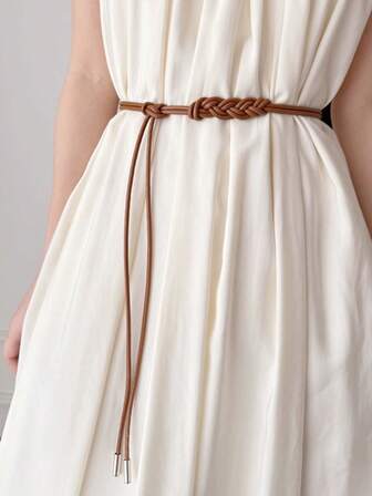 1件装女士时尚复古现代原创设计编织结腰绳，独特单品，点缀服饰，多种颜色可选，礼服配饰 | 编织结装饰腰链，展现您的优雅气质，点亮基础款服饰，可调节编织结女士腰带，时尚束腰绳，金属扣装饰，造型必备