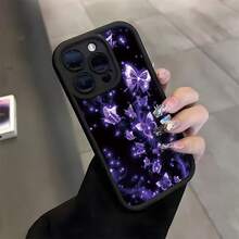 Funda de Teléfono con Patrón de Mariposa Morada de Noche Oscura para 16Promax/16plus/16Pro/16/15Promax/15plus/15Pro/15/14Promax/14plus/14Pro/14/13Promax/13Pro/13/12Promax/12Pro/12/11Promax/11Pro/11/xsmax/xr/x/7plus/TPU Antigolpes Resistente a la Suciedad Funda Protectora Suave - Colores mixtos - Ver 2