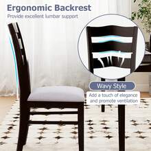 Dining Chairs Set Of 2/4 Fabric Rubber Wood Legs Padded Seat Wavy Backrest Armless - Grey and Dark Brown-2 pcs - View 7