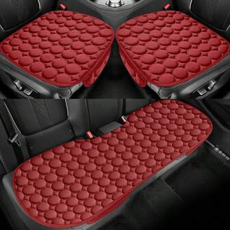 3pcs Plush Round Pattern Car Seat Cushion, Soft Short Plush Comfortable, No Binding, Breathable, Fit For 5 Seats Of Sedan, MPV, SUV, Truck, RV, All Season