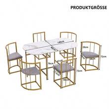 Six-Chair Dining Table Set: (White Table, Chairs With Backrests And Gray Cushions, Black Iron Frame), Dining Room Table And Chair Set, Modern Dining Table Combination (Previous Sku: 308399408AAS) - Gold - View 6