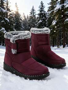 FZY Women's Plush Thick-Soled Snow Boots, Classic Thick-Soled Snow Boots, Women's Sports Shoes, Ankle-Length, Lightweight Design, Anti-Slip Sole, Suitable For Daily Outdoor Wear, Valentine's Day And Holiday Shopping Fashionable Warm Boots, Must-Have Women's Shoes For Winter Vacation Return To School - 紅色 - 查看 6
