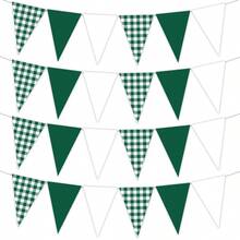 12 buc decorațiuni de petrecere verzi, carouri verzi, carouri, triunghi alb, steag Gingham, fanion, ghirlandă din material textil, pentru nuntă, ziua de naștere, picnic, grătar, decorațiuni de petrecere în aer liber cu golf - Multicolor - Vizualizare 2
