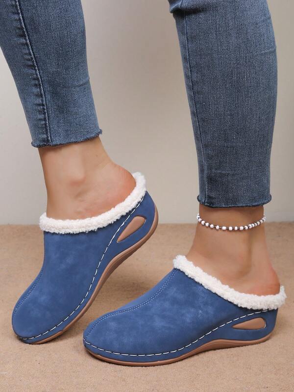 Ciabatte casual da donna con platform, mocassini con punta chiusa e suola spessa, scarpe slip-on imbottite termiche di moda