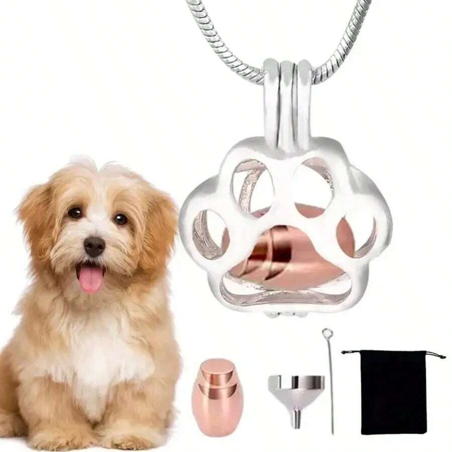 Mặt dây chuyền đựng tro cốt, mặt dây chuyền hình dấu chân thú cưng bằng thép không gỉ, mặt dây chuyền đựng tro cốt có thể mở được. - Nhiều màu - Xem 1