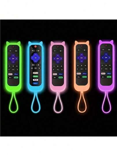 1pc Glow-In-The-Dark Silicone Remote Cover With Lanyard For Roku TV Remote Control - Universal Silicone Sleeve Case For Hisense, Roku TV Streaming Stick, 4K+/ 4K Voice Remote
