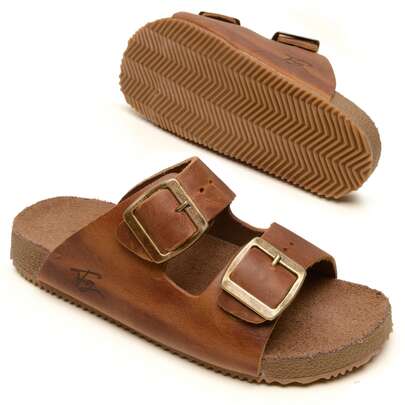 Sandália Marrom Birk Chinelo Caramelo Com Fivela Masculino