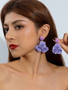 imoli 1 Pair Minimalist Versatile Spring/Summer Polyester Floral Pendant Earrings, Elegant & Romantic, Suitable For Daily Wear And Any Occasion, Perfect Gift