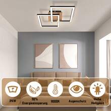 homefire 1/2ER LED Ceiling Light, Modern Ceiling Lamp For Bedroom Or Living Room, 2 Lights, 24W, Wooden Ceiling Lamp, Wood Color, 3000K Warm White, Square Kitchen Lamp, Ceiling Lighting For Bedroom, Hallway, Dining Room, Office, Ramadan - 2 hình vuông ngọn lửa - Xem 3