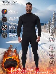 Winter Thermal Underwear Set, Thermal Lined Long Sleeve Base Layer Top And Compression Leggings, Suitable For Gym, Outdoor Sports, Hiking, Hunting, Skiing, Moisture Wicking And Elastic Fitness Clothing Set For Running, Basketball, Cycling
