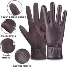 Winter Fashion Leather Gloves For Men, Finger Touchscreen Texting Wool Lined Warm Windproof Suede Driving Gloves - màu nâu - Xem 3