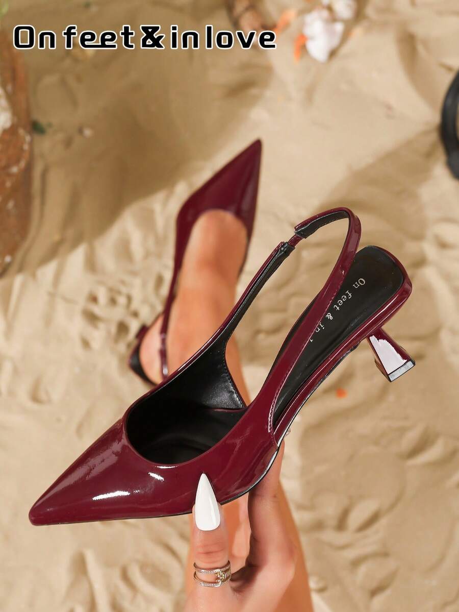 On feet& in love 女士时尚优雅尖头踝带高跟鞋，适合搭配连衣裙，猫跟，优雅大方