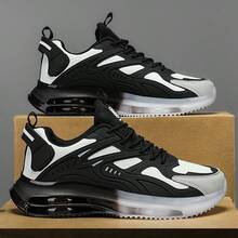 New Men's Fashion Solid Street Style Sneakers, Anti-Slip Durable Comfortable Breathable Sporty Lace Up Skateboard Shoes, Four Seasons, Suitable For Outdoor Activities - 黑與白 - 查看 12