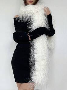 时尚蓬松纯色女士保暖围巾，兼具高贵与街头风格，仿毛皮披肩，柔软舒适，防寒长围巾，适合秋冬季节。 - A - 查看 2