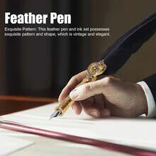 Kit de Pluma de Ave Retro, Acero Inoxidable, Antigua para Escribir, Dibujar, Firma y Decoración de Boda (Negro) - 1 - Ver 5