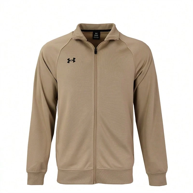 Under Armour 男士印花插肩袖拉链运动夹克 - 卡其色 - 查看 1