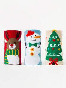 3 Pairs Cartoon Christmas Kids Socks, Autumn/Winter Boys Girls Mid-Large Children New Year Socks