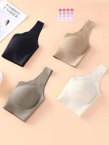 4pcs Women's Seamless Wire-Free Ribbed Fabric Bras - Nhiều màu - Xem 5