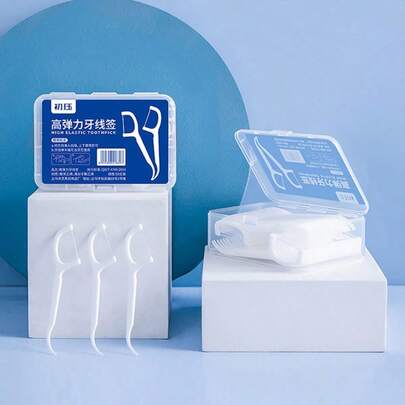 Chu Jue Adult Floss Toothpick Box Cleaning Teeth Ultra-Fine Floss Stick Floss Family Disposable Floss Pick