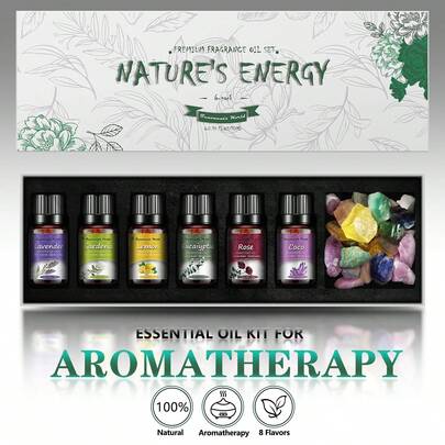 6pcs X 10ml Essential Oil Gift Set + Diffuser Stone | Variety Of Scents, Suitable For Aroma Diffuser, Humidifier, Candle Making, Handmade Soap DIY, Home Fragrance, Relaxation, Great Gift For Women, Friends, Lovers