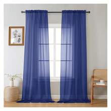 Royal Blue Sheer Curtains 96 Inches Long 2 Panels, Elegant Window Treatments Voile Curtains For Living Room, Light Filtering Rod Pocket Sheer Drapes, Each 42" Wx96 - 多色144 - 查看 1