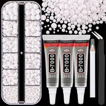 Set de 3 piezas de pegamento B7000 de 9ml, 4000 piezas de cristales de imitación plateados y transparentes de 2-6mm en 5 tamaños surtidos (negro, blanco transparente) para manualidades, ropa, zapatos, camisas y joyería artesanal con gemas planas brillantes