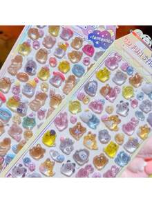 2/1pc Cartoon 3D Embossed Diamond Stickers - Cute Animal & Food Designs, High Gloss Effect, Vibrant Colors, Suitable For DIY Crafts, Scrapbooking, Laptops, Phones, Water Bottles, Diamond Art Stickers, Fun Designs, High Quality Decals, Decorative Stickers, Creative Decoration. [Random Style & Color Variations]
