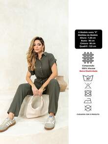 Women's Long Jumpsuit With Adjustable Band And Pocket 100% Viscose Elegant And Sophisticated For All Occasions S To GG - xanh quân đội - Xem 6