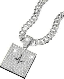 Men's Shiny Cuban Chain Necklace, Miami Style Silver Plated Gold Plated Shiny Necklace, Hop Necklace - 心電圖-黑銀 - 查看 4