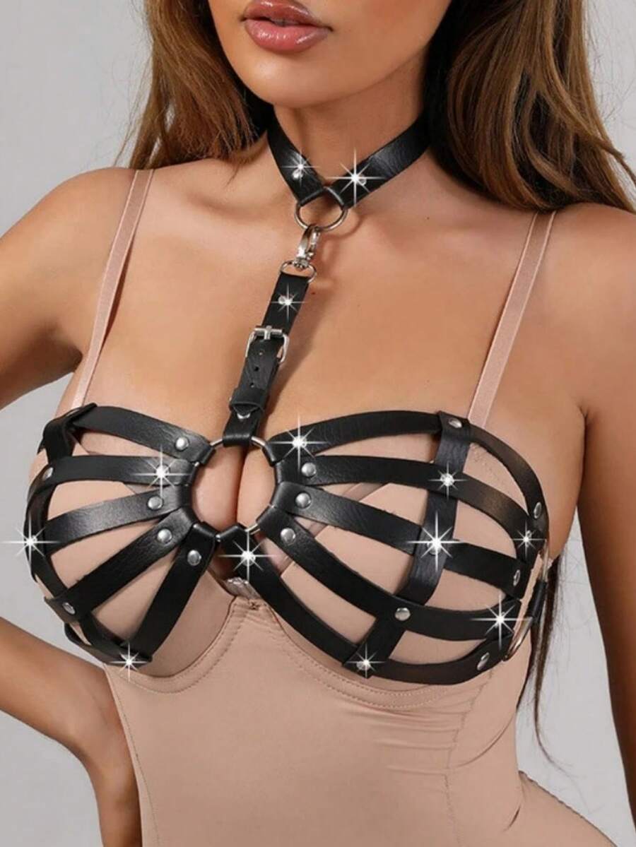 哥特风性感吊带背心，含吊袜带，女士配饰 - 黑色LB-250 - 查看 1