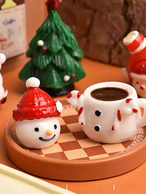 Mini set de tasses à thé Père Noël et bonhomme de neige, tasse à eau miniature de Noël DIY, décoration de diffusion en direct de nourriture de Noël, ornement de Noël pour maison de poupée, cadeau parfait pour fête de Noël, jouet miniature, décoration de bureau de maison de poupée, ambiance festive