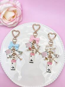 1 قطعة قلادة مفتاح سفر أنيقة وردية اللون بشكل فيونكة، علامة أمتعة بشكل قطرة زيت وبرج إيفل، إكسسوار DIY، تميمة حقيبة يد للنساء، ديكور حقيبة السفر، إكسسوار حقيبة الكتف، تميمة حقيبة متعددة الوظائف، ديكور السيارة، طراز جوتيك كيوت Y2K، هدية عطلة