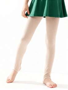 1pc Girls Solid Color Flat Knit Stirrup Tights, All-Season Base Layer Tights - Multicolor - View 3
