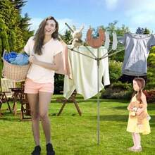 Outdoor Umbrella Drying Rack With Rotary Design And Adjustable Height For Backyard Use Heavy Duty 4-Arm Clothesline Drying Rack With 12 Drying Lines And 165 Feet Of Clothesline Ideal For Efficient Laundry Drying In Garden Or Patio - Silver - View 5