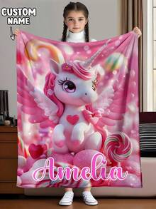 1pc Customized Soft & Cozy Blanket, Suitable For Mother's Day, Birthday - Multicolor - View 1