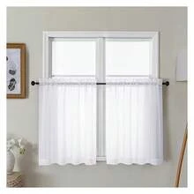 White Sheer Curtains 30 Inch Length, Short Light Filtering Voile Small Cafe Kitchen Curtains With Rod Pocket, Short Curtain For Bathroom Window, 42x30 Inch, 2PCS - Multicolor 129 - View 1