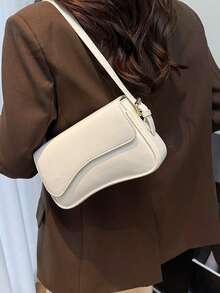 1 chiếc túi đeo chéo thời trang nữ bằng da PU màu trơn, túi đeo vai đa năng - trắng - Xem 4