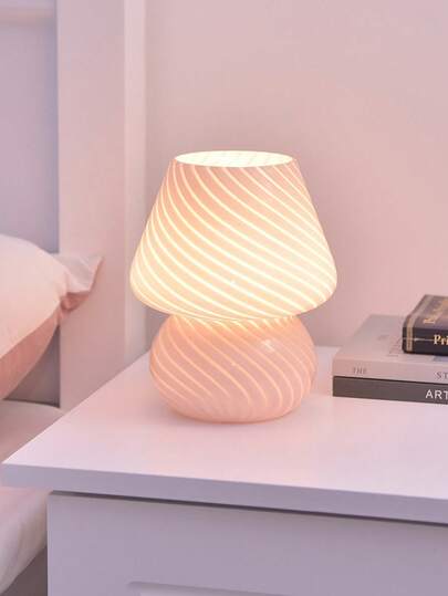 Modern Amber Glass Mushroom LED Table Lamp, USB Powered Water Ripple Desk Lamp For Bedroom Bedside