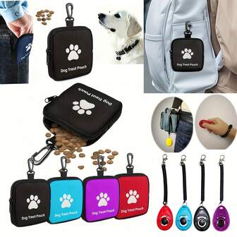 Ziplock Polyester Dog Training Treat Bag - Portable Pet Snack Pouch, Suitable For Outdoor Activities And Dog Walking, Available In Multiple Colors (Black, Red, Purple, Blue), Ideal For Dog Owners And Trainers' Travel Pet Treat Container