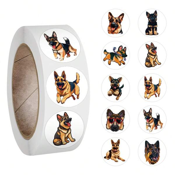 500 Stücke Deutscher Schäferhund Aufkleber Rolle Vinyl Ästhetik Aufkleber für Scrapbooking, Tagebuch, Stoßstange, Skateboard, Wasserflasche, Cartoon, Schutzhelm, Auto Aufkleber