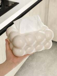1pc Luxury Modern Cotton Candy Design Plastic Tissue Box Holder, White Cloud Shaped Tissue Dispenser, Suitable For Living Room, Bedroom, Office, Bathroom, Dining Room, Kitchen, Rectangular Creative Tissue Paper Organizer, Home Decor Accessory, Applicable For Home And Restaurant - Multicolor - View 7