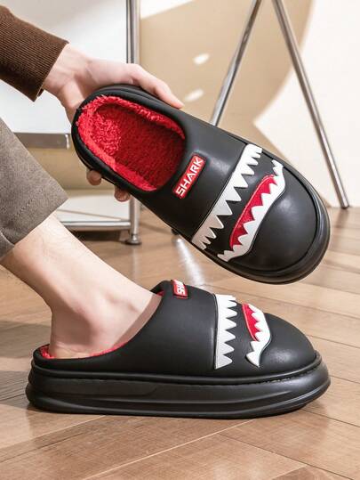 Platform Slippers For Men New Warm EVA Indoor Shoes Couple Cute Shark Slippers House Male Autumn & Winter