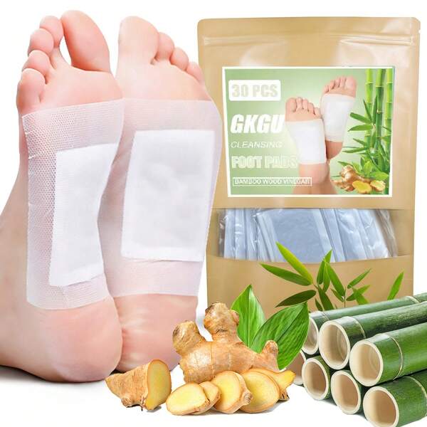 30 Packs Of Ginger Foot Pads, Containing Five Types Of Plant Extracts, Deeply Cleanses The Foot Pads, Includes Ginger, Mugwort, Ginseng, Grape Seed, And Bamboo Charcoal- Low Allergen, Easy For Both Men And Women To Use