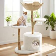 CuteHairy Large Cat Tree Cat Condo Climbing Tower With Cozy Bed & Perch & Scratching Posts - White - View 4