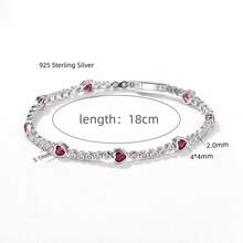 925银红色心形宝石水钻手链，浪漫设计展现优雅精致之感，适合日常通勤、约会、情人节、婚礼及各种场合佩戴。
