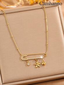 Camhanno 1 Stück modischer Edelstahl-Halskette, moderne Charm-Integration, funkelnder Höhepunkt für Partyveranstaltungen, modisches Accessoire um Temperament zu zeigen