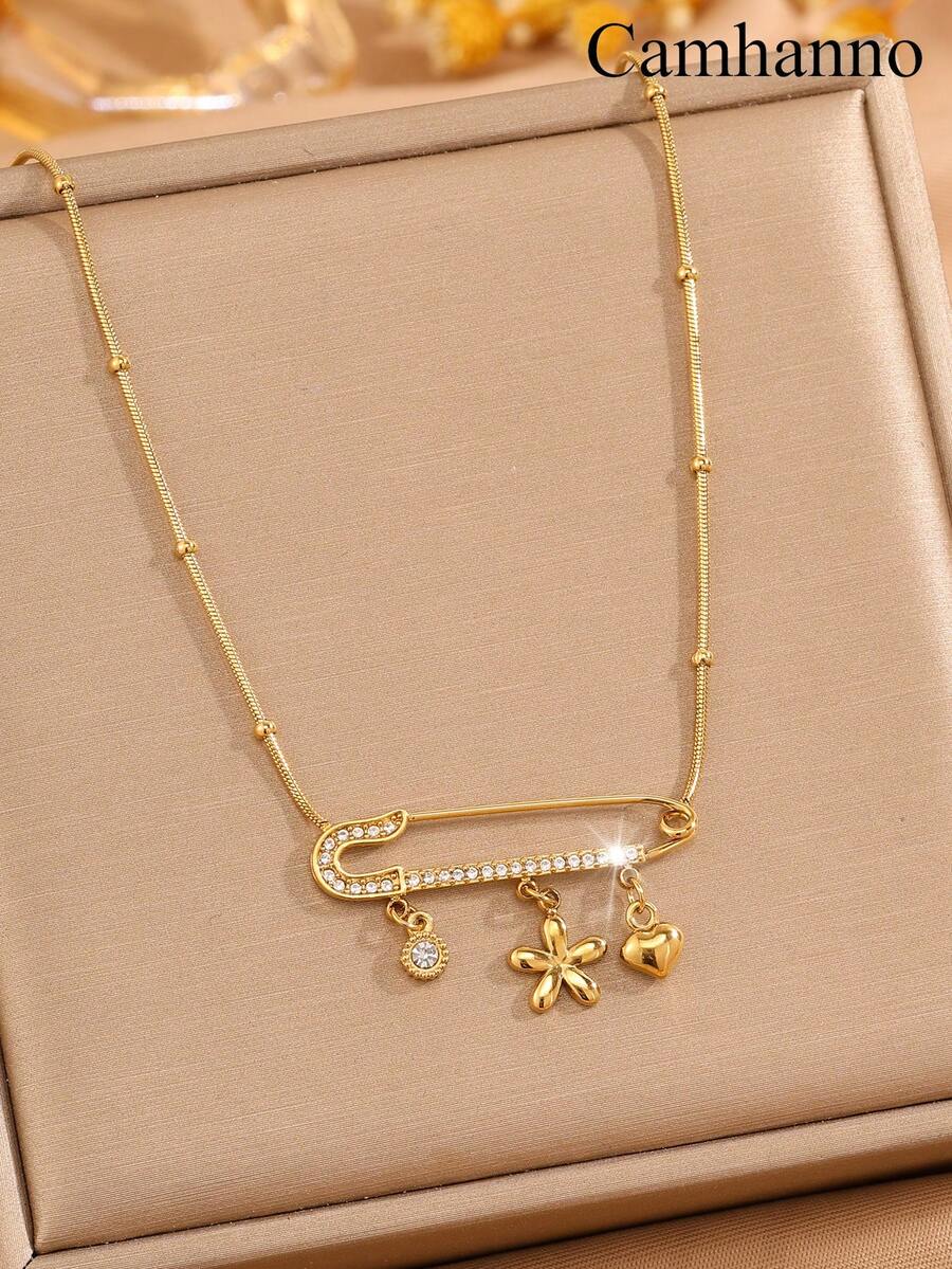Camhanno 1 Stück modischer Edelstahl-Halskette, moderne Charm-Integration, funkelnder Höhepunkt für Partyveranstaltungen, modisches Accessoire um Temperament zu zeigen