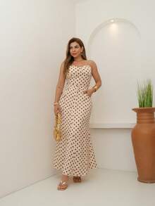 Polka Dot Satin Set: Skirt And Cropped Top With Built-In Bra. - 淺灰紫 - 查看 3