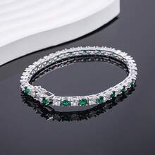 1pc Elegant Decorated Colorful Tennis Chain 925 Silver Bracelet, Suitable For Vacation, Party, Gift For Family, Friends, Christmas, Halloween, Valentine's Day, Birthday - Green - View 3